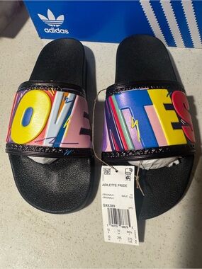 adidas Adilette Pride Slides - Black with Multicolor Strap